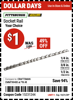 Harbor Freight Coupons, HF Coupons, 20% off - Socket Rails