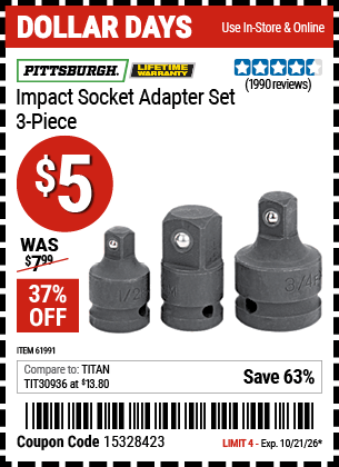 Harbor Freight Coupons, HF Coupons, 20% off - 3 Piece Impact Socket Adaptor Set