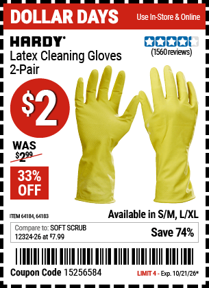 Harbor Freight Coupons, HF Coupons, 20% off - Latex Cleaning Gloves 2 Pair