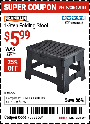 Harbor Freight Coupons, HF Coupons, 20% off - One-Step Folding Stool - Black