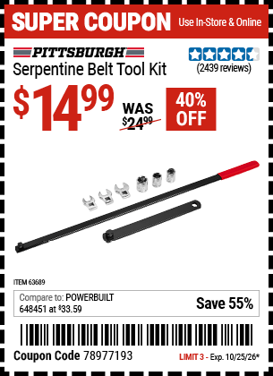 Harbor Freight Coupons, HF Coupons, 20% off - Serpentine Belt Tool Kit