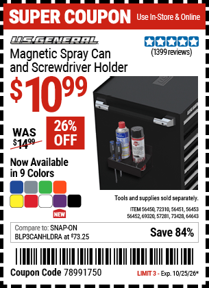 Harbor Freight Coupons, HF Coupons, 20% off - Magnetic Spray Can And Screwdriver Holders