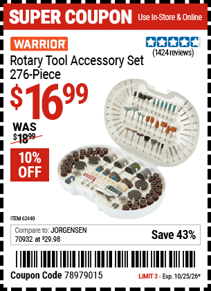 Harbor Freight Coupons, HF Coupons, 20% off - 276 Pc. Rotary Tool Accessory Set