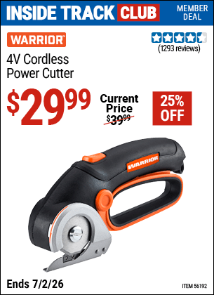 Harbor Freight Coupons, HF Coupons, 20% off - WARRIOR 4V Lithium-Ion Cordless Power Cutter for $24.99