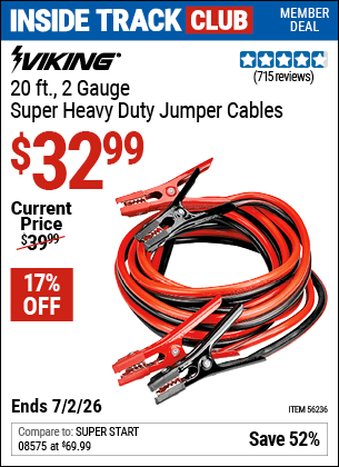 Harbor Freight Coupons, HF Coupons, 20% off - 20 Ft., 2 Gauge Heavy Duty Booster Cables