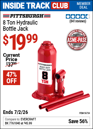 Harbor Freight Coupons, HF Coupons, 20% off - PITTSBURGH 8 Ton Hydraulic Bottle Jack 