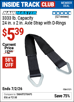 Harbor Freight Coupons, HF Coupons, 20% off - HAUL-MASTER 3333 lb. Capacity 24 in. x 2 in. Axle Strap with D-Rings for $6