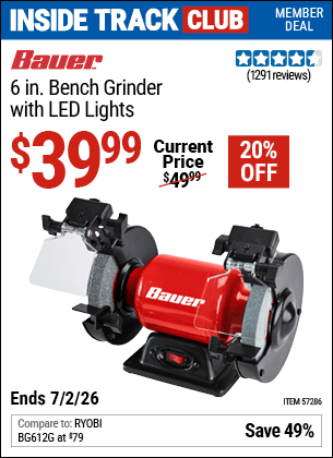 Harbor Freight Coupons, HF Coupons, 20% off - 6 in. Bench Grinder with LED Lights
