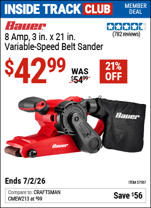 Harbor Freight Coupons, HF Coupons, 20% off - 8 Amp 3 in. x 21 in. Variable Speed Belt Sander