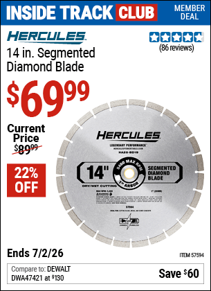 Harbor Freight Coupons, HF Coupons, 20% off - 14 in. Segmented Diamond Blade