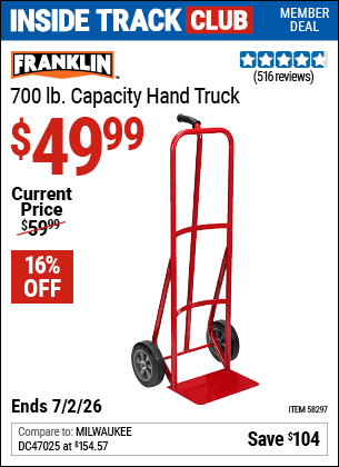 Harbor Freight Coupons, HF Coupons, 20% off - FRANKLIN 700 lb. Capacity Hand Truck for $49.99