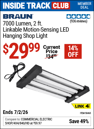 Harbor Freight Coupons, HF Coupons, 20% off - 7000 Lumen 2 Ft. Linkable LED Hanging Shop Light with Motion Sensor