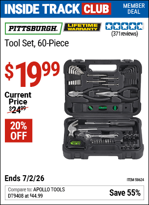 Harbor Freight Coupons, HF Coupons, 20% off - PITTSBURGH Tool Kit, 60 Pc. for $19.99