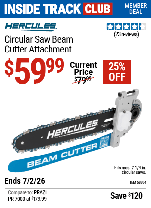 Harbor Freight Coupons, HF Coupons, 20% off - HERCULES Circular Saw Beam Cutter Attachment for $49.99