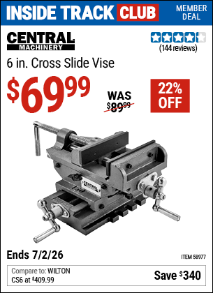 Harbor Freight Coupons, HF Coupons, 20% off - CENTRAL MACHINERY 6 in. Cross Slide Vise 
