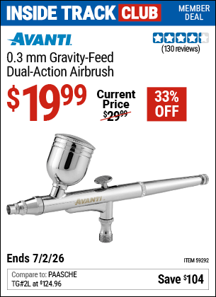 Harbor Freight Coupons, HF Coupons, 20% off - AVANTI 0.3mm Gravity Feed Dual Action Airbrush for $19.99