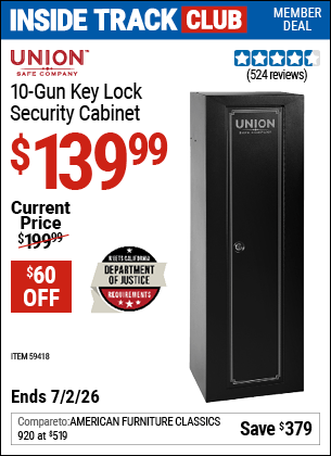 Harbor Freight Coupons, HF Coupons, 20% off - UNION SAFE COMPANY 10 Gun Key Lock Security Cabinet for $169.99