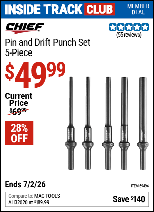 Harbor Freight Coupons, HF Coupons, 20% off - CHIEF Pin and Drift Punch Set, 5 Piece for $59.99