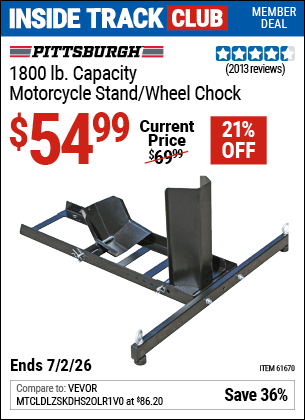 Harbor Freight Coupons, HF Coupons, 20% off - Motorcycle Stand/wheel Chock