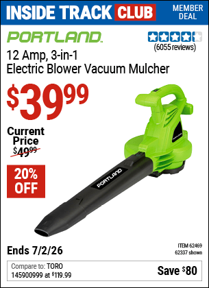 Harbor Freight Coupons, HF Coupons, 20% off - 3 In 1 Electric Blower Vacuum Mulcher