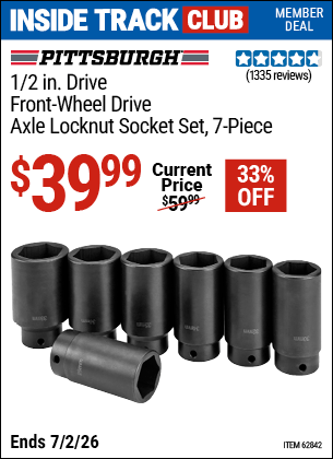 Harbor Freight Coupons, HF Coupons, 20% off - 1/2 in. Drive Front Wheel Drive Axle Lock-Nut Socket Set, 7 Pc.