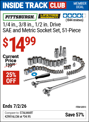 Harbor Freight Coupons, HF Coupons, 20% off - 51 Piece Sae And Metric Socket Set