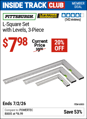 Harbor Freight Coupons, HF Coupons, 20% off - L-Square Set With Levels 3 Pc