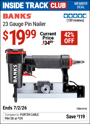Harbor Freight Coupons, HF Coupons, 20% off - 23 Gauge Pin Nailer