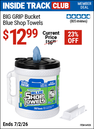Harbor Freight Coupons, HF Coupons, 20% off - Toolbox Big Grip Bucket Blue Shop Towels