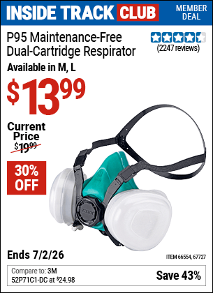 Harbor Freight Coupons, HF Coupons, 20% off - P95 Maintenance-free Dual Cartridge Respirators
