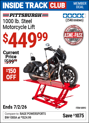 Harbor Freight Coupons, HF Coupons, 20% off - 1000 Lb. Capacity Motorcycle Lift
