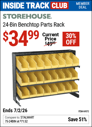 Harbor Freight Coupons, HF Coupons, 20% off - 24 Bin Bench Top Parts Rack