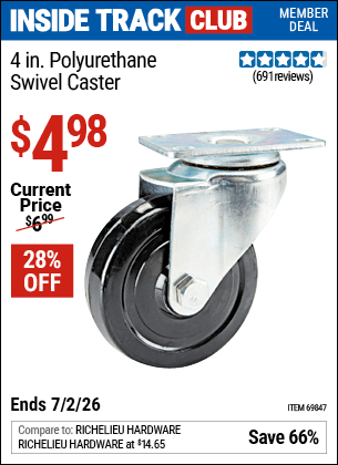 Harbor Freight Coupons, HF Coupons, 20% off - 4 in. Polyurethane Swivel Caster