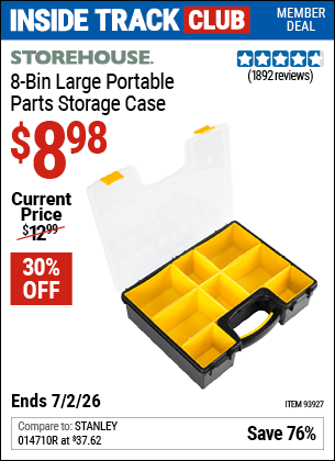 Harbor Freight Coupons, HF Coupons, 20% off - 8 Bin Large Portable Parts Storage Case