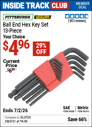 Harbor Freight Coupons, HF Coupons, 20% off - 13 Piece Ball End Hex Key Sets