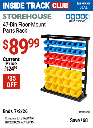 Harbor Freight Coupons, HF Coupons, 20% off - 47 Bin Floor Mount Parts Rack