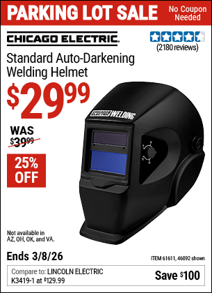 Harbor Freight Coupons, HF Coupons, 20% off - Adjustable Shade Auto-darkening Welding Helmet