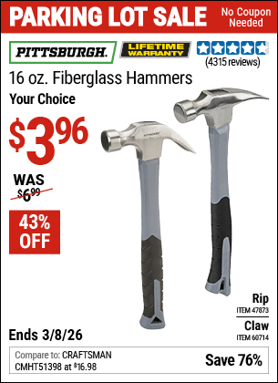 Harbor Freight Coupons, HF Coupons, 20% off - 16 Oz. Fiberglass Handle Hammers