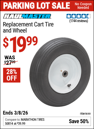 Harbor Freight Coupons, HF Coupons, 20% off - HAUL-MASTER Replacement Cart Tire and Wheel for $17.99