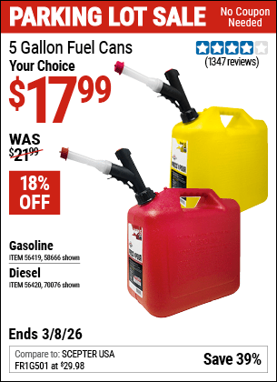 Harbor Freight Coupons, HF Coupons, 20% off - 5 Gallon Diesel/ Gas Can