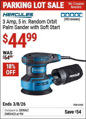 Harbor Freight Coupons, HF Coupons, 20% off - 3  Amp Corded 5 in. Variable Speed Random Orbital Sander