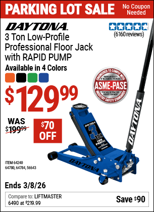 Harbor Freight Coupons, HF Coupons, 20% off - Rapid Pump, 3 Ton Steel Professional Duty Low Profile Floor Jack