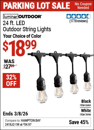 Harbor Freight Coupons, HF Coupons, 20% off - LUMINAR OUTDOOR 24ft., 12 Bob Outdoor LED String Lights