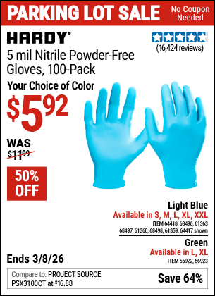 Harbor Freight Coupons, HF Coupons, 20% off - Powder-Free Nitrile Gloves Pack of 100