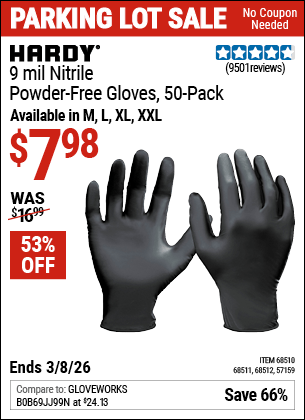 Harbor Freight Coupons, HF Coupons, 20% off - HARDY 9 mil Nitrile Powder-Free Gloves XX-Large 
