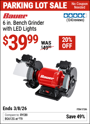 Harbor Freight Coupons, HF Coupons, 20% off - 6 in. Bench Grinder with LED Lights