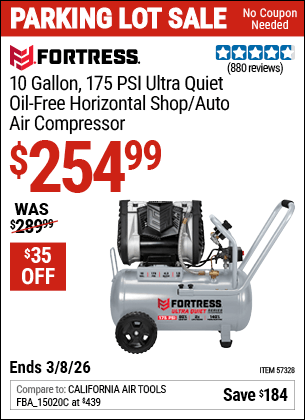 Harbor Freight Coupons, HF Coupons, 20% off - 10 Gallon 175 PSI Ultra Quiet Horizontal Shop/Auto Air Compressor