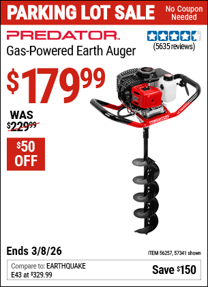 Harbor Freight Coupons, HF Coupons, 20% off - PREDATOR Gas Powered Earth Auger 