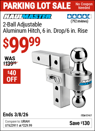 Harbor Freight Coupons, HF Coupons, 20% off - HAUL-MASTER 2-Ball Adjustable Aluminum Hitch for $109.99