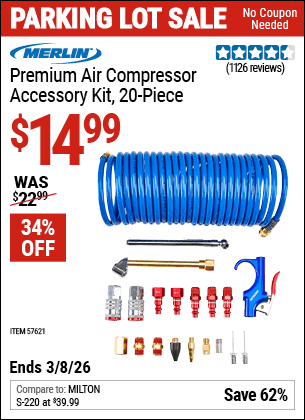 Harbor Freight Coupons, HF Coupons, 20% off - Premium Air Compressor Accessory Kit, 20 Pc.